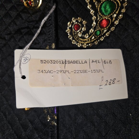 sandy design Black Quilted Paisley Gem Jacket Sz 36 - Picture 6 of 12